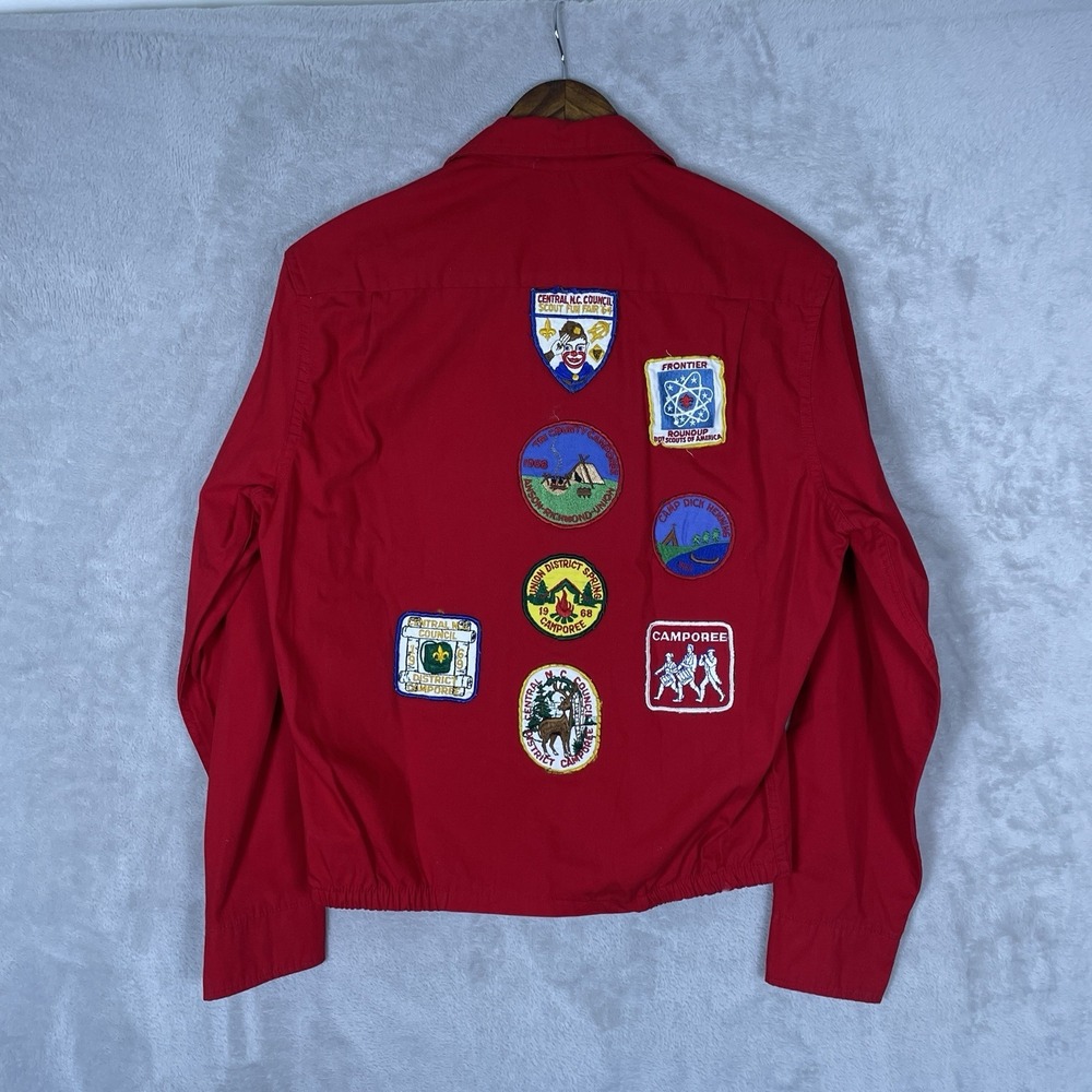 Vintage 60s Boy Scouts America Patchwork Red Cotton Jacket Mens Small TALON True
